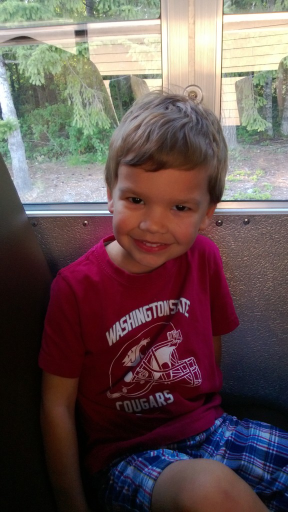 Karsen is super excited about the bus ride at Kindergarten Open House. Mommy and Daddy, not so much.