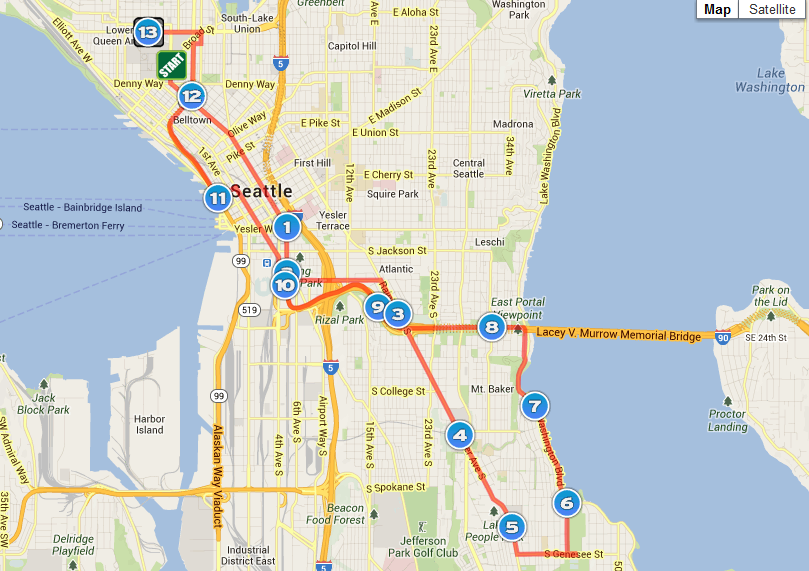 Seattle Rock 'N' Roll Half Marathon Course Map.